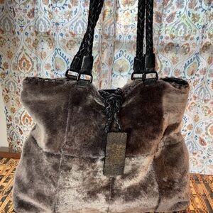 Elegant Faux Fur Shoulder Bag - Dark Brown